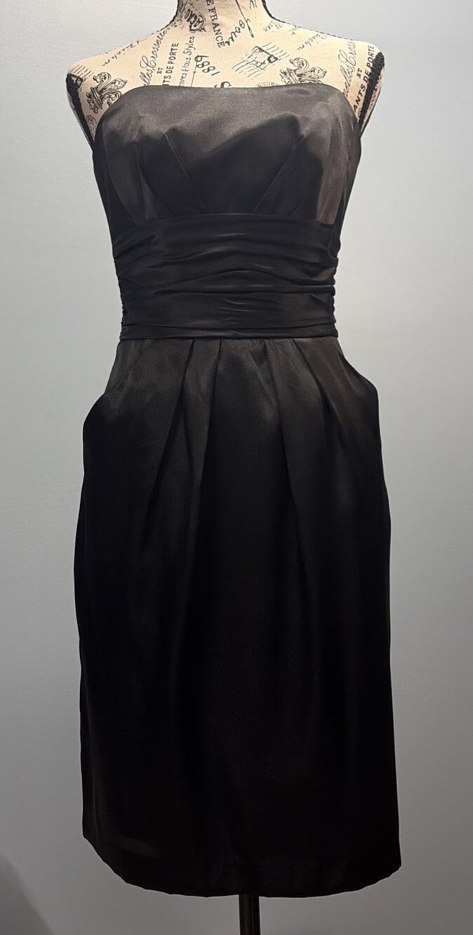 David’s Bridal Women’s Sz 2 - Black Satin Strapless Bridesmaid Dress w/Pockets